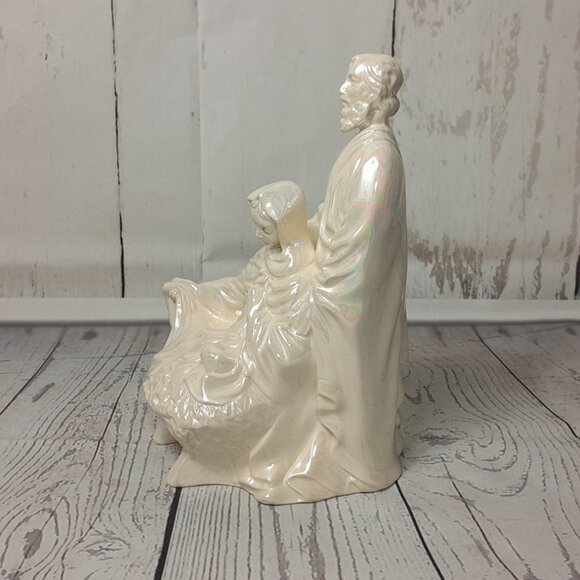 Holy Family Statue Joseph Mary Baby Jesus Ceramic Atlantic Mold Iridescent Pearl - Picture 3 of 16